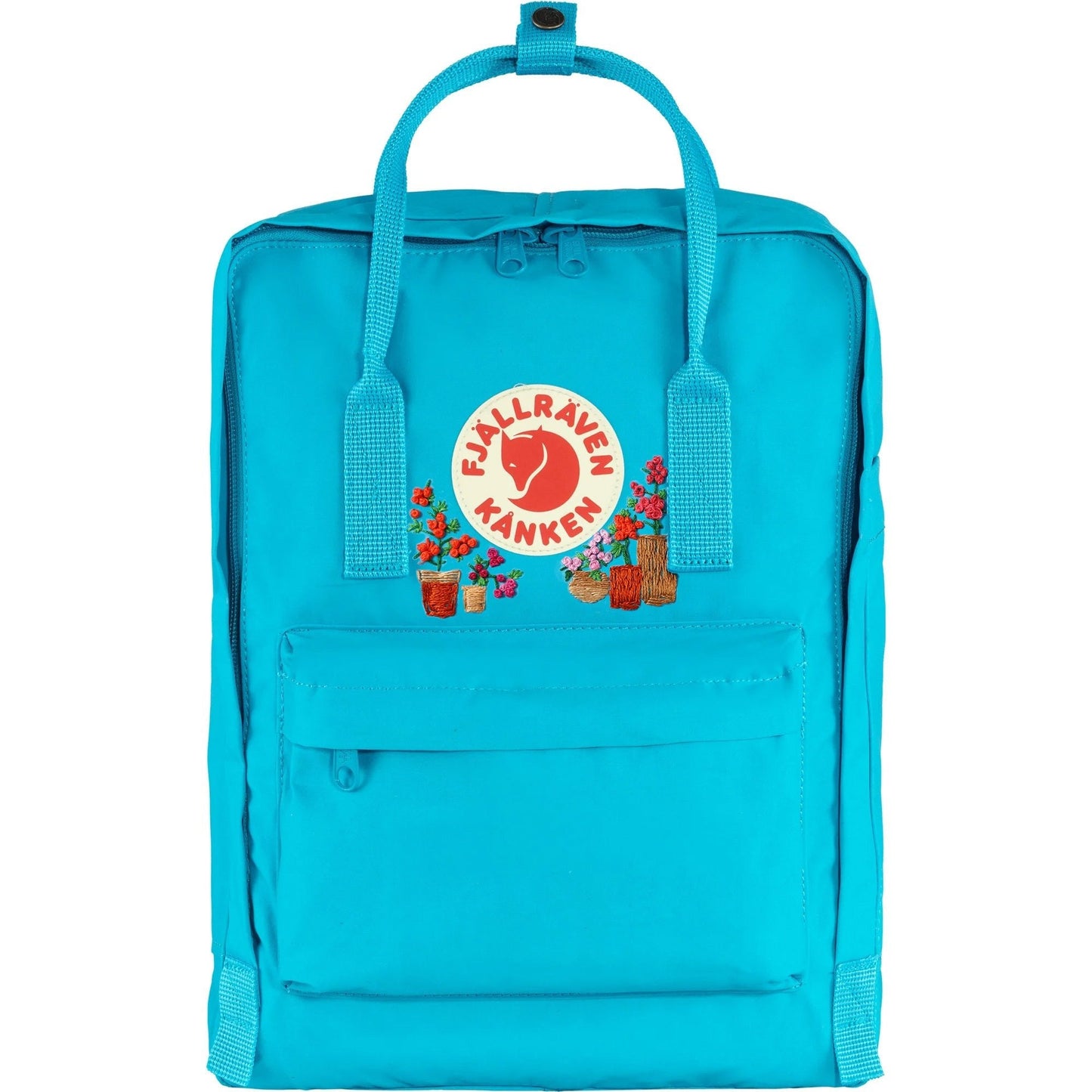Fjallraven Kanken Classic Embroidered Backpack Deep Turquoise Geraniums