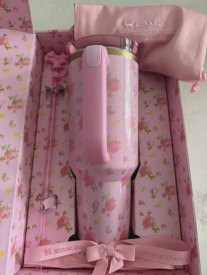 LoveShackFancy 40oz Quencher H2.0 Tumbler 40oz Ibiza Sunset Pink Floral Aesthetic Travel Cup