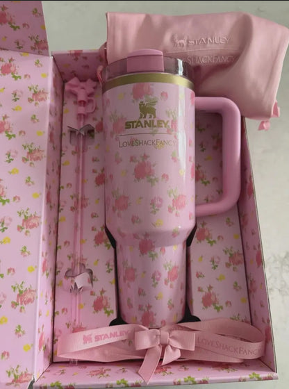 LoveShackFancy 40oz Quencher H2.0 Tumbler 40oz Ibiza Sunset Pink Floral Aesthetic Travel Cup