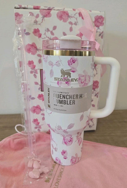 LoveShackFancy x Stanley Quencher H2.0 FlowState Tumbler 40 oz – Beaux White Limited Edition with Original Box