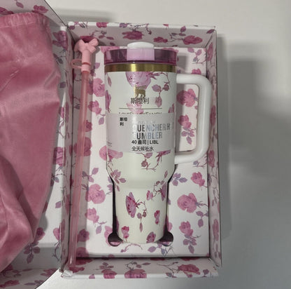 LoveShackFancy x Stanley Quencher H2.0 FlowState Tumbler 40 oz – Beaux White Limited Edition with Original Box