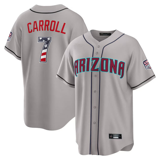 Arizona Diamondbacks #7 Corbin Carroll Player Gray USA 250 Fourth of July Home Game Stitched Baseball Jersey