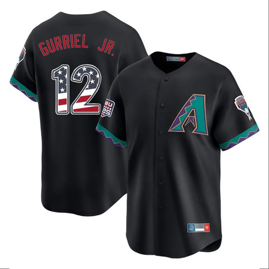 Arizona Diamondbacks #12 Lourdes Gurriel Jr Player Black USA 250 Fourth of July Home Game Stitched Baseball Jersey