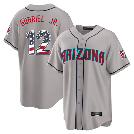 Arizona Diamondbacks #12 Lourdes Gurriel Jr Player Gray USA 250 Fourth of July Home Game Stitched Baseball Jersey