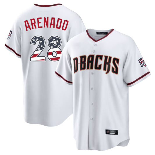 Arizona Diamondbacks #28 Nolan Arenado Player White USA 250 Fourth of July Home Game Stitched Baseball Jersey