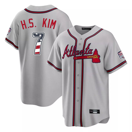 Atlanta Braves #7 Ha-Seong Kim Player Gray USA 250 Fourth Of July Limited Home Game Stitched Baseball Jersey