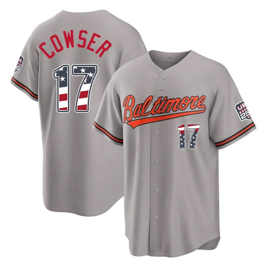 Baltimore Orioles #17 Colton Cowser Player Gray USA 250 Fourth of July Home Game Stitched Baseball Jersey