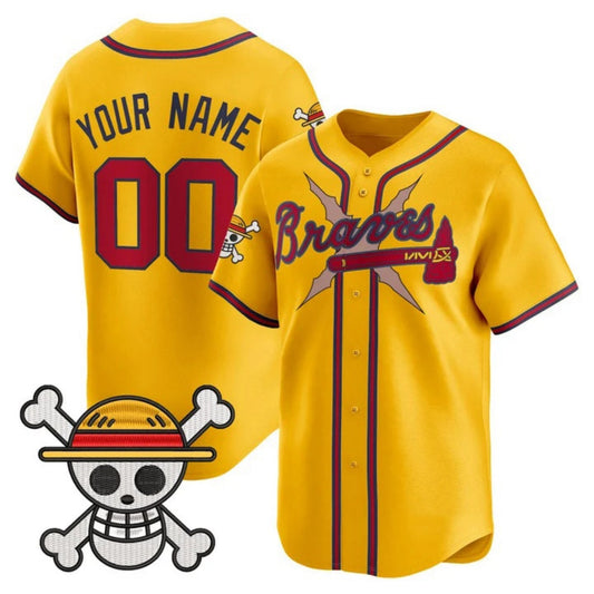 Custom Atlanta Braves x One Piece Gold Vapor Premier Limited Jersey - Stitched Baseball Jersey