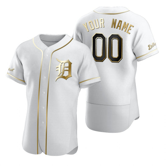 Custom Detroit Tigers White Stitched Flex Base Golden Edition Baseball Jersey