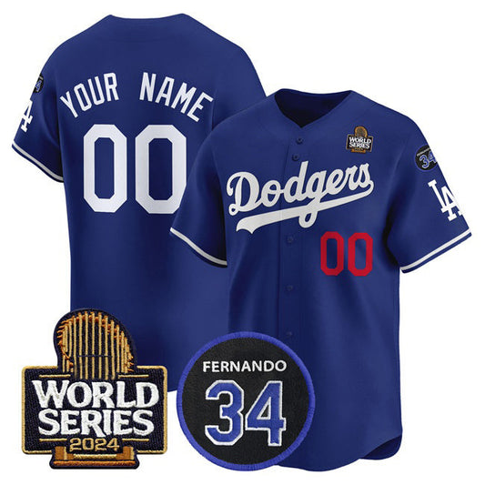 Custom Los Angeles Dodgers ACTIVE PLAYER Royal 2024 World Series With Fernando Memorial Patch Limited Stitched Baseball Jersey HELVY
