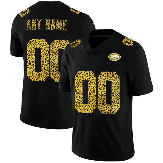 Custom NY.Jets Black Leopard Print Fashion Vapor Limited Jersey