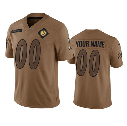 Custom P.Steelers Active Player 2023 Brown Salute To Setvice Limited Stitched Jersey