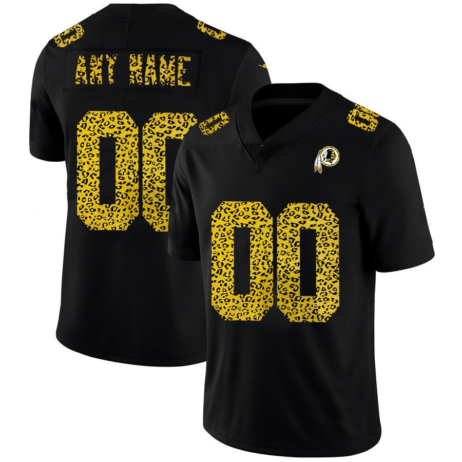 Custom W.Redskins Black Leopard Print Fashion Vapor Limited Jersey