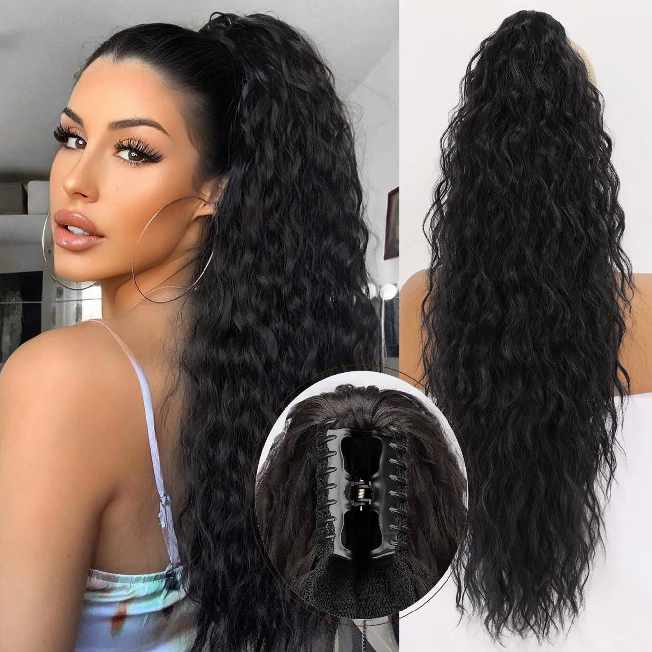 💜2026 NEW IN £15.99!!⚡50K+ SOLD! 💜Curly Wavy Frizzy Hair Extension with Ponytail
