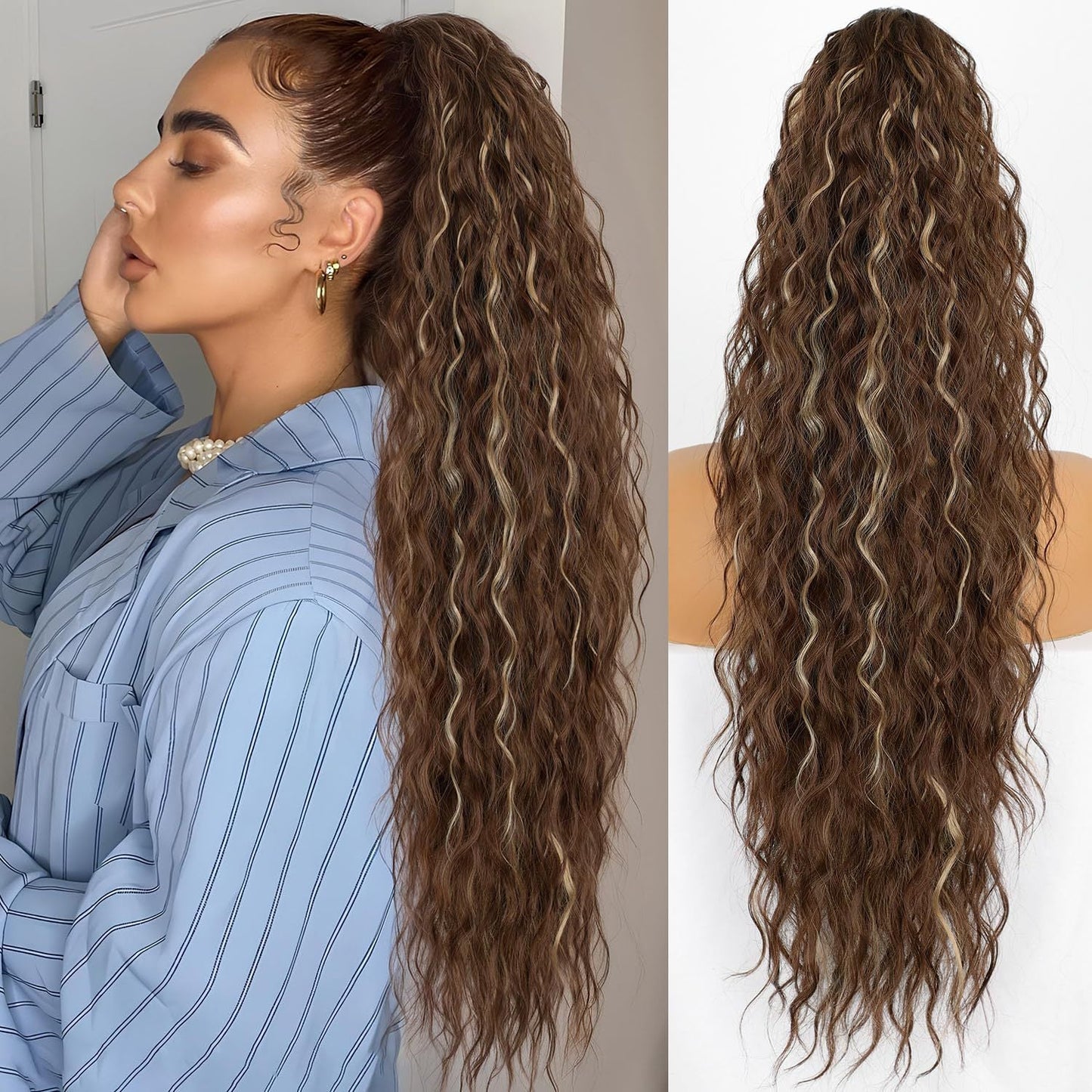 💜2026 NEW IN £15.99!!⚡50K+ SOLD! 💜Curly Wavy Frizzy Hair Extension with Ponytail