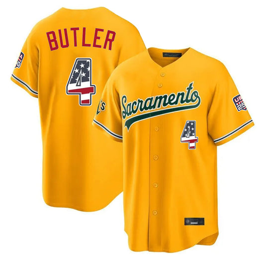 Oakland Athletics #4 Lawrence Butler Player Gold USA 250 Fourth of July Home Game Stitched Baseball Jersey