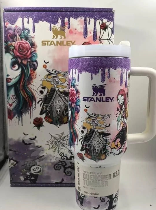 Nightmare before christmas Stanley Tumbler 40oz,custom print Gift Box Glitter
