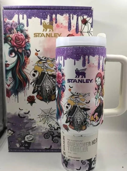 Nightmare before christmas Stanley Tumbler 40oz,custom print Gift Box Glitter