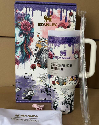 Nightmare before christmas Stanley Tumbler 40oz,custom print Gift Box Glitter