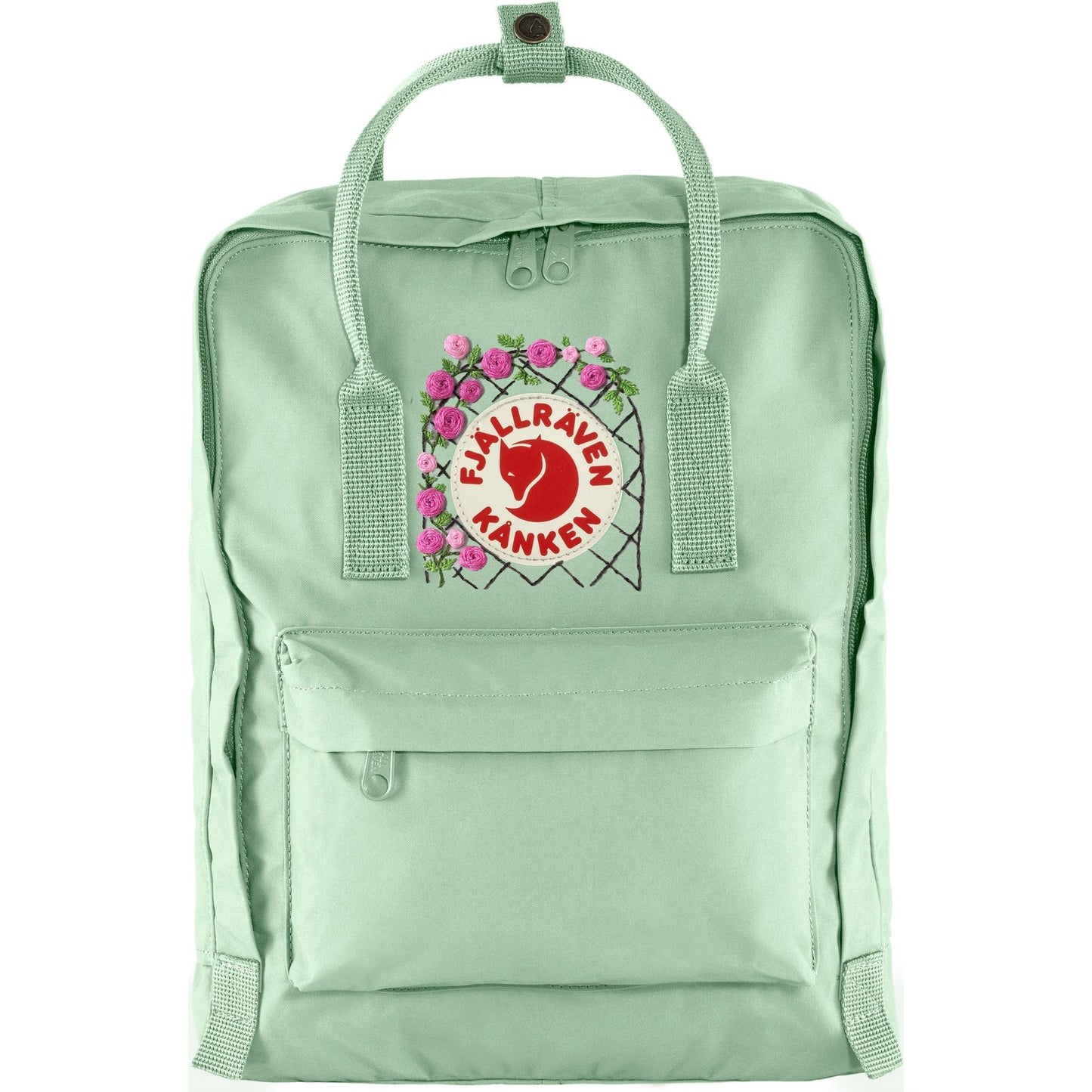 Fjallraven Kanken Classic Embroidered Backpack Mint Green Roses